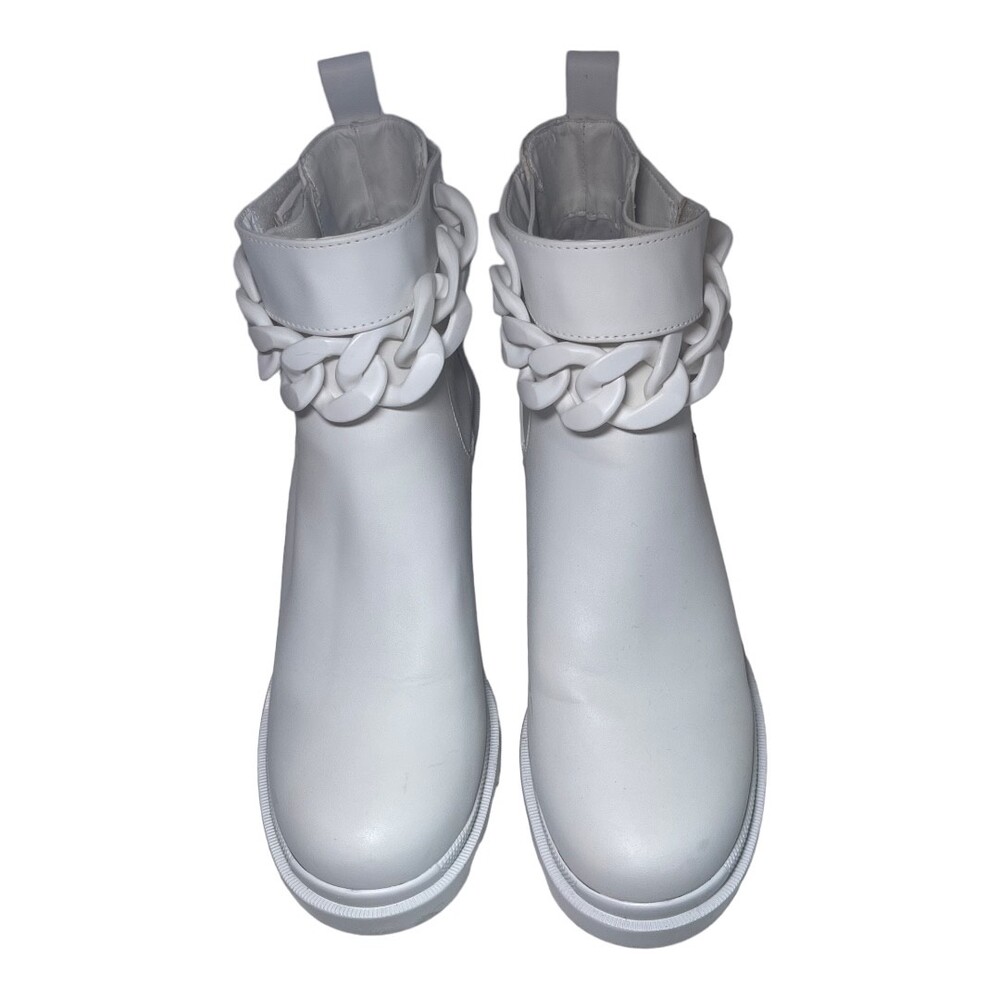 Steve Madden Boots Womens 9.5M White Ankle Chunky Sole Chain Detail Pull Tab - Picture 3 of 8